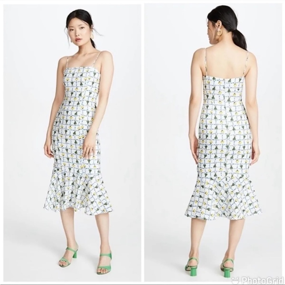 STAUD Vegetable Print Linen Midi Dress
